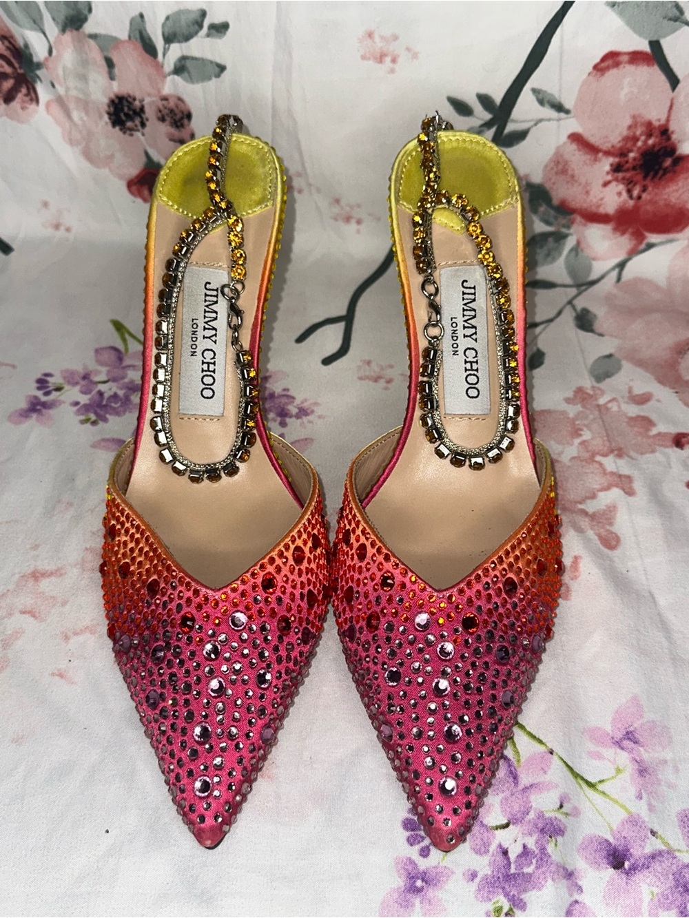 Jimmy Choo Pink and Orange Swarovski  Crystal Slingback Pumps